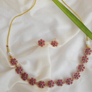 Floral Ruby Stone Necklace Set
