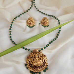 Green Beaded Lakshmi Pendant Necklace