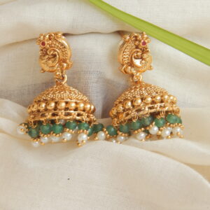 Green Beaded Jhumkas