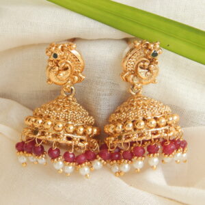Ruby Beaded Jhumkas