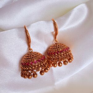 Premium - Classic Ruby Studded Dome Jumkas