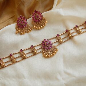 Royal Lotus Kundan Choker Set - Ruby
