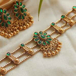 Royal Lotus Kundan Choker Set - Emerald