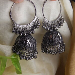 Boho Charm Oxidised Hoop Jhumkas