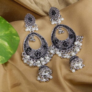 Oxidised Pearl Chandbalis