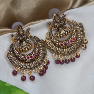 Lakshmi Temple Antique Gold Jhumka
