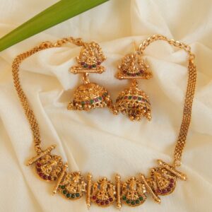 Divine Temple Lakshmi Choker Set with Jhumkas
