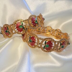 Ruby Lotus Bangle – Enamel Floral Traditional Jewelry