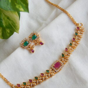 Emerald Ruby Simple Chain Necklace Set