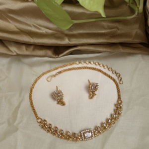 Diamond-Look Square Cut Statement Necklace Set – Elegant Festive Jewellery