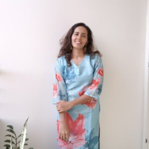 Sky Blue Floral Chanderi Cotton Kurti for Women with Inner Lining – Lightweight Ethnic Wear