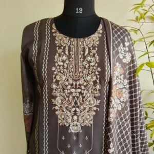 Mocha Brown Blend Silk Printed Kurti Set with Dupatta for Women – Elegant Ethnic Wear