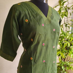 Emerald Bloom Mul Chanderi Cotton Kurta (Plus Size 3XL–5XL)