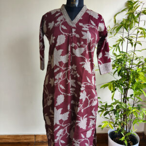 Wine Floral Cotton Kurta