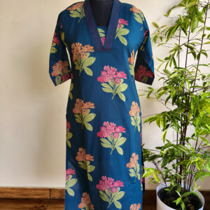 Teal Blossom Cotton Kurta
