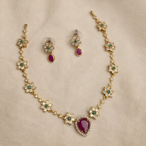 Floral Ruby Drop Necklace Set